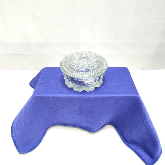 L.E. Smith Trinket Powder Box Pressed Glass Octagonal Design Clear Glass Vintage - Picture 2 of 13